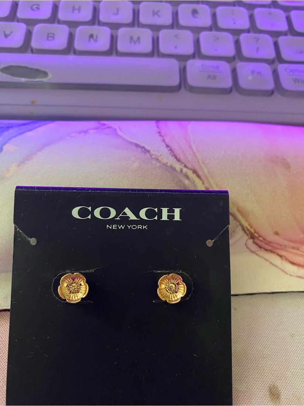 COACH New York Rose Gold Floral Stud Earrings - Small Flower Design